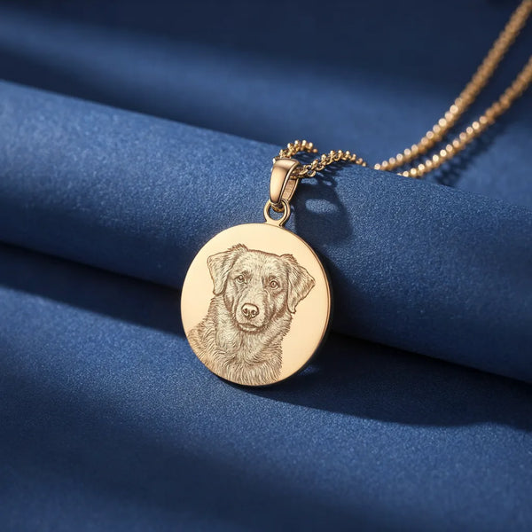 Gold medallion engraved with a dog portrait, design preview