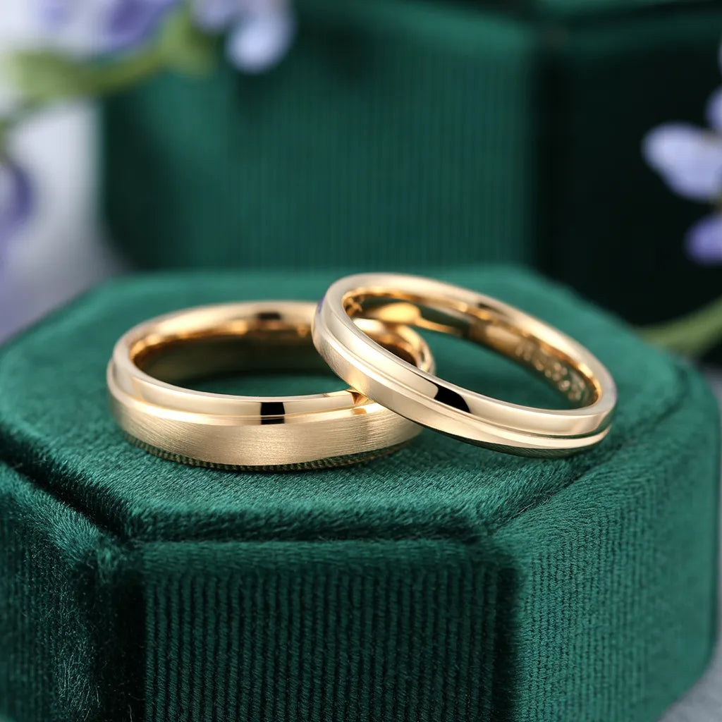 Matching pair of gold wedding bands, design preview