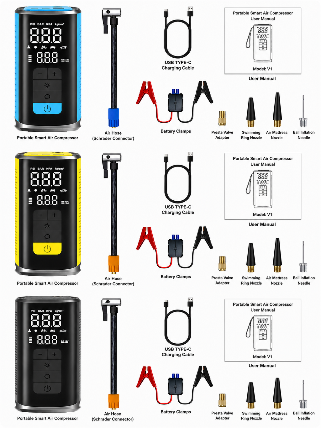3-in-1 Car Jump Starter & Wireless Tire Inflator with Power Bank & Flash Light