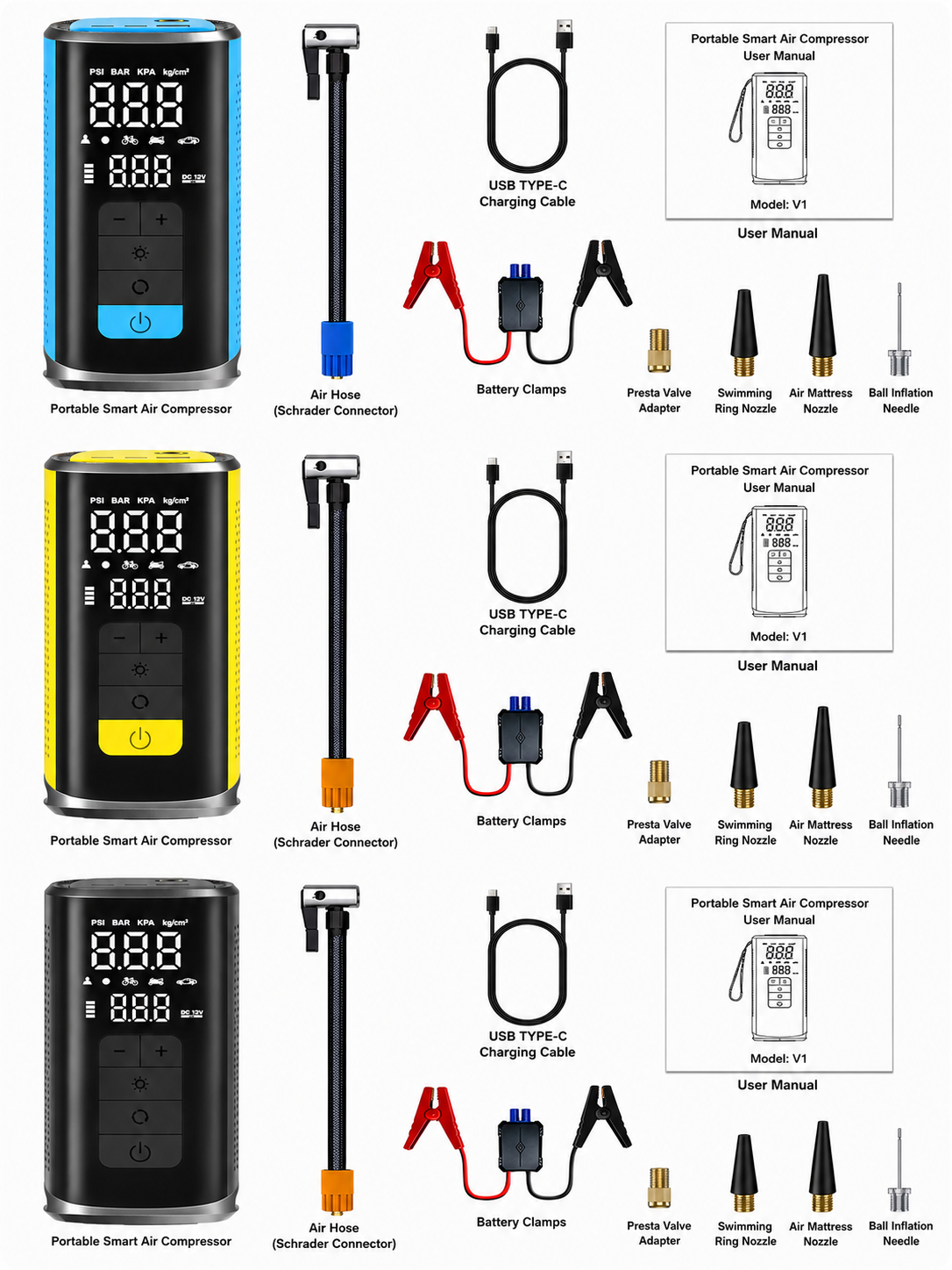 3-in-1 Car Jump Starter & Wireless Tire Inflator with Power Bank & Flash Light