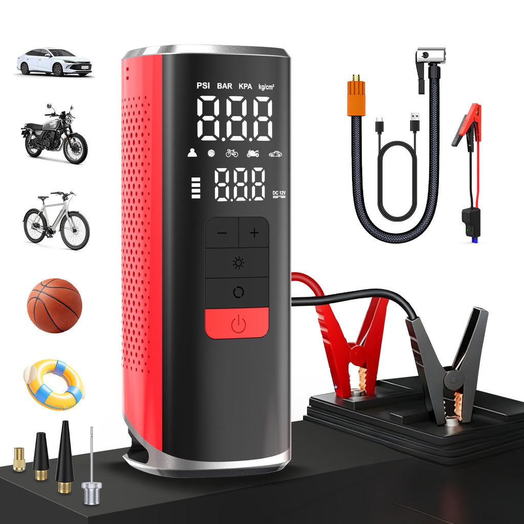 3-in-1 Car Jump Starter & Wireless Tire Inflator with Power Bank & Flash Light