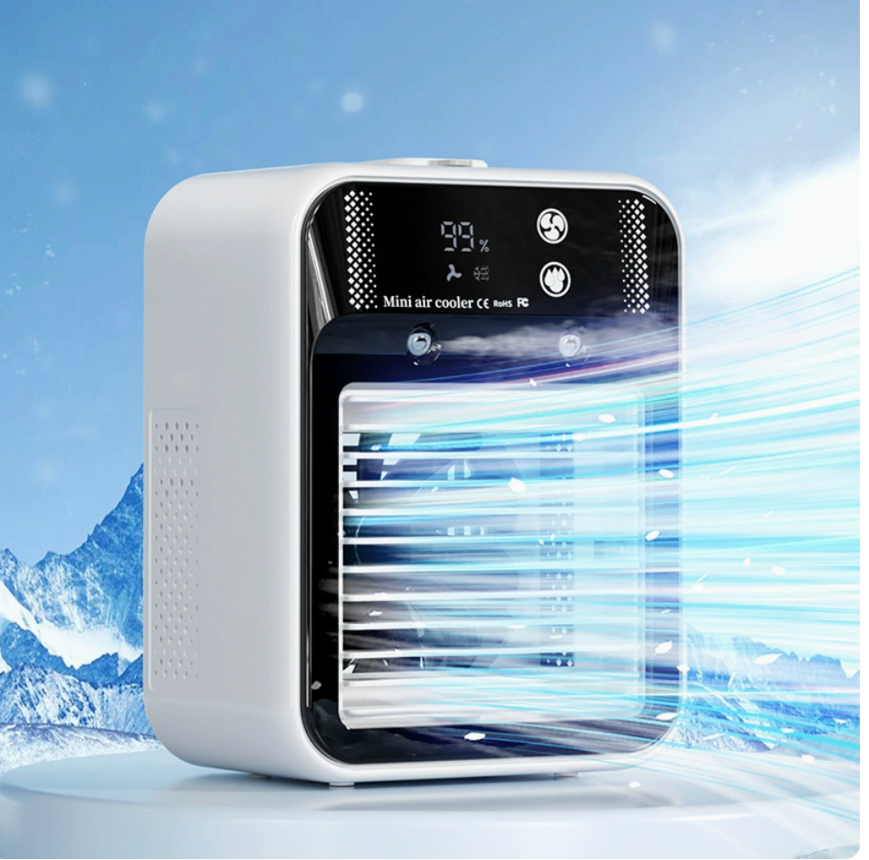 Mini Desktop Air Cooler & Misting Fan — USB Rechargeable Cooling Fan