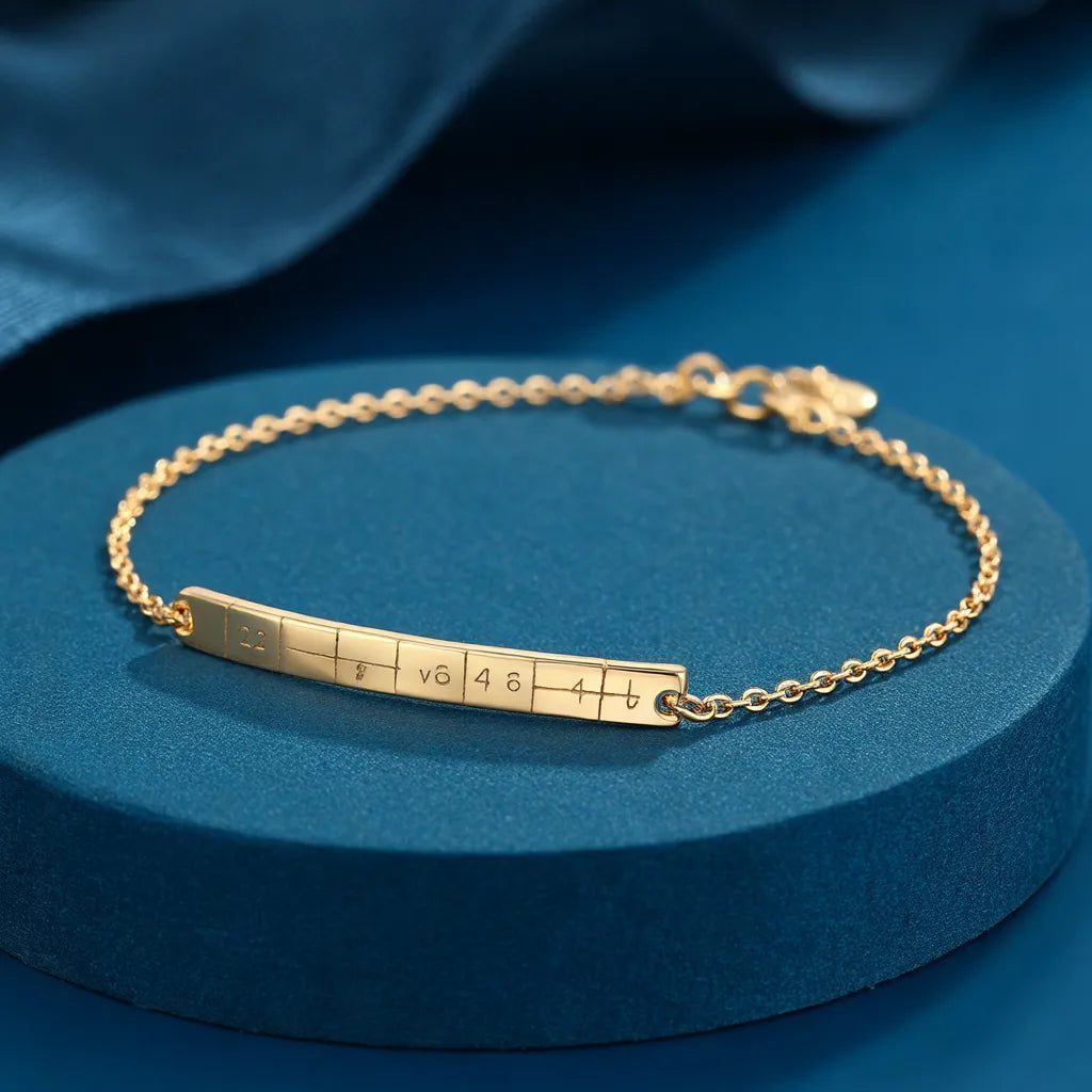 Gold bar bracelet engraved with coordinates, design preview