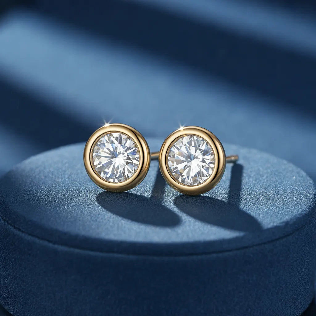 Lab-grown diamond studs in gold bezels, design preview
