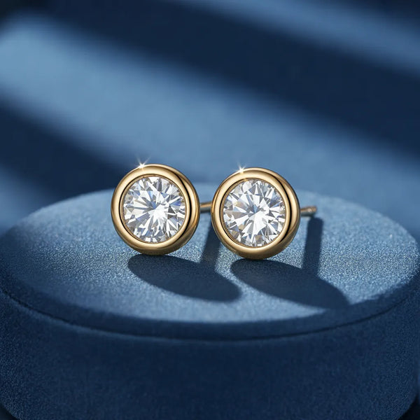 Lab-grown diamond studs in gold bezels, design preview