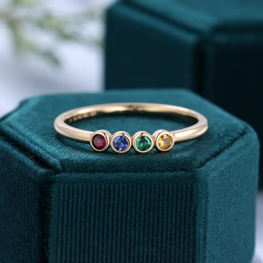 Gold family ring with four birthstones, design preview