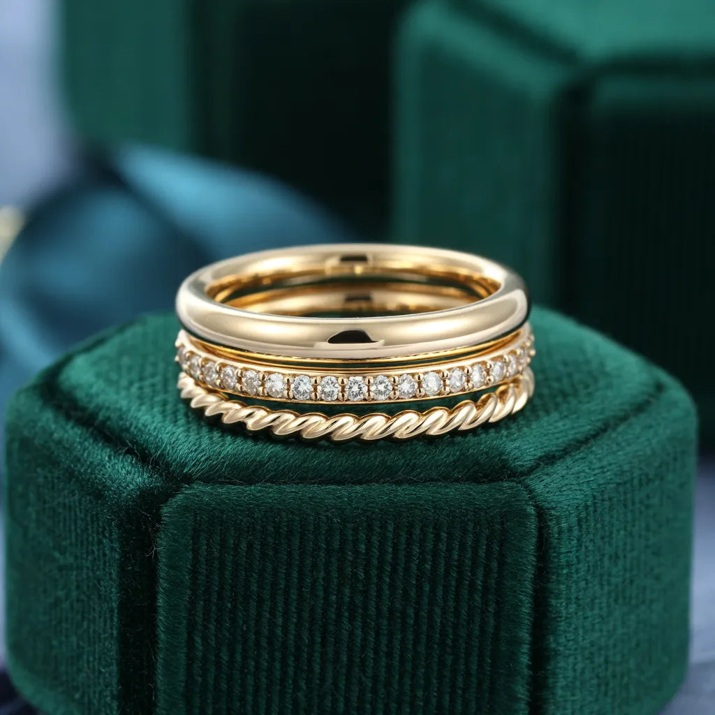 Stack of three gold rings, design preview